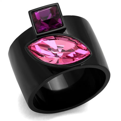 TK2484 - IP Black(Ion Plating) Stainless Steel Ring with Top Grade Crystal in Rose