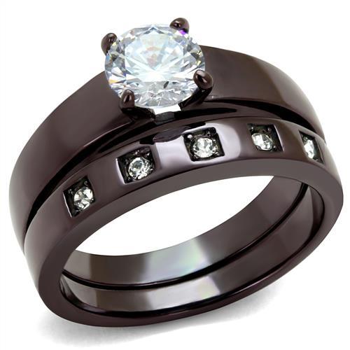 TK2547 - IP Dark Brown (IP coffee) Stainless Steel Ring with AAA Grade CZ in Clear