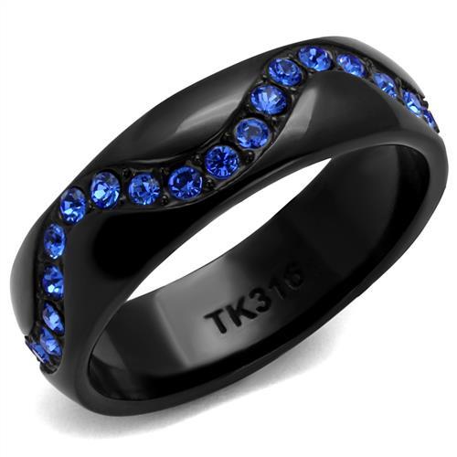 TK2550 - IP Black(Ion Plating) Stainless Steel Ring with Top Grade Crystal in Sapphire