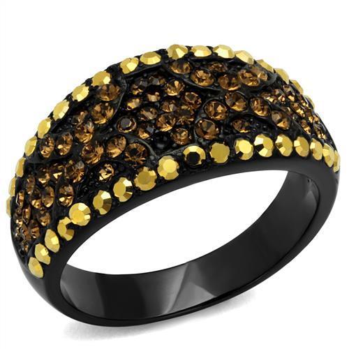 TK2552 - IP Black(Ion Plating) Stainless Steel Ring with Top Grade Crystal in Multi Color