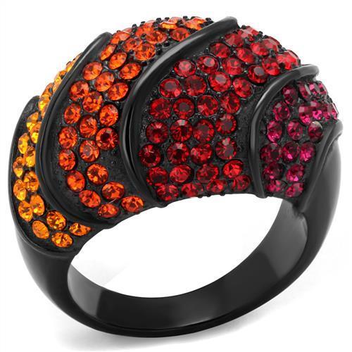 TK2553 - IP Black(Ion Plating) Stainless Steel Ring with Top Grade Crystal in Multi Color