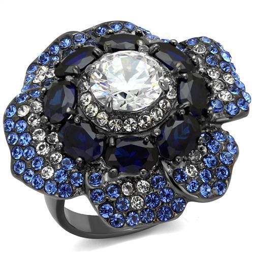 TK2559 - IP Light Black (IP Gun) Stainless Steel Ring with AAA Grade CZ in Clear