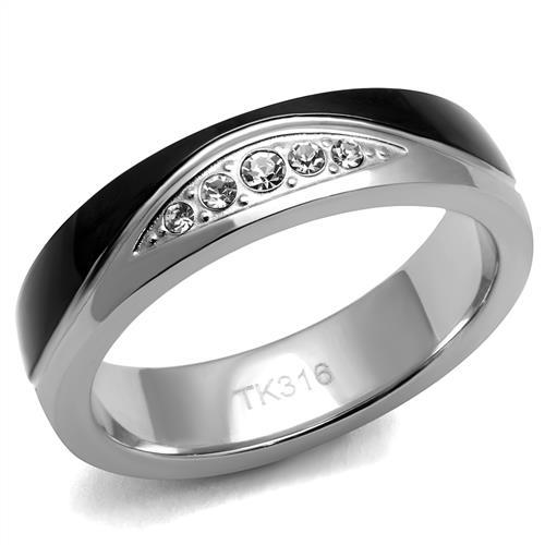 TK2568 - Two-Tone IP Black (Ion Plating) Stainless Steel Ring with Top Grade Crystal in Clear