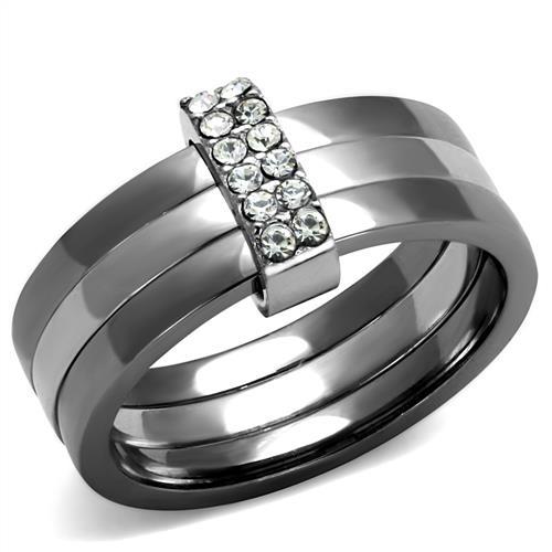 TK2599 - Two Tone IP Light Black (IP Gun) Stainless Steel Ring with Top Grade Crystal in Clear