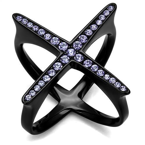 TK2603 - IP Black(Ion Plating) Stainless Steel Ring with Top Grade Crystal in Amethyst