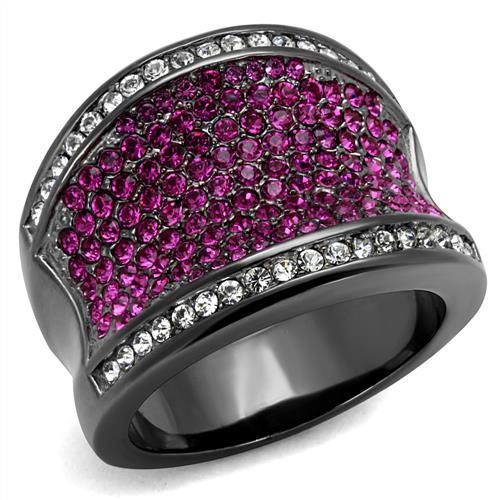 TK2606 - IP Light Black (IP Gun) Stainless Steel Ring with Top Grade Crystal in Amethyst