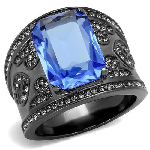 TK2607 - IP Light Black (IP Gun) Stainless Steel Ring with Top Grade Crystal in Sapphire