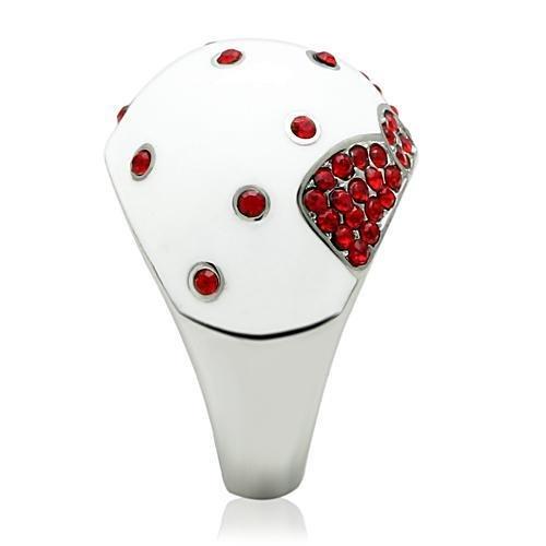TK260 - High polished (no plating) Stainless Steel Ring with Top Grade Crystal in Ruby