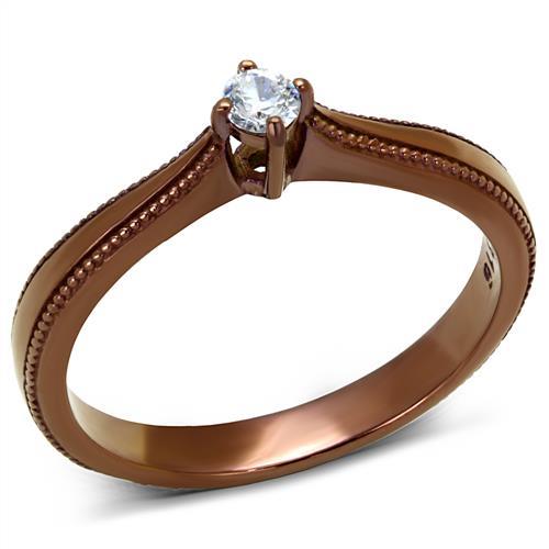 TK2610 - IP Coffee light Stainless Steel Ring with AAA Grade CZ in Clear