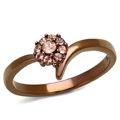 TK2612 - IP Coffee light Stainless Steel Ring with Top Grade Crystal in Light Peach
