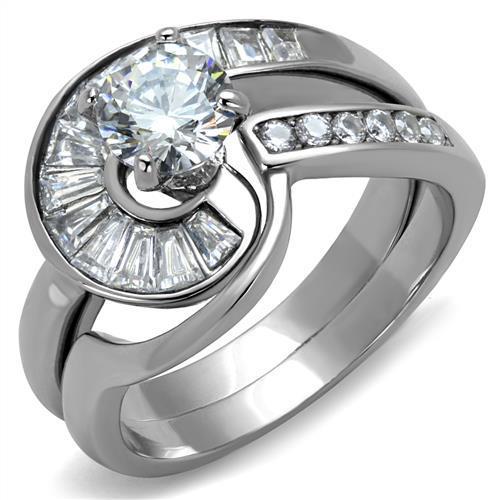 TK2617 - No Plating Stainless Steel Ring with AAA Grade CZ in Clear