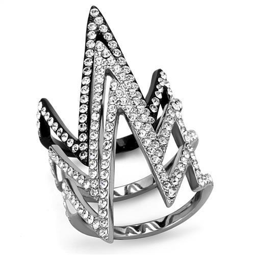 TK2619 - Two-Tone IP Black (Ion Plating) Stainless Steel Ring with Top Grade Crystal in Clear