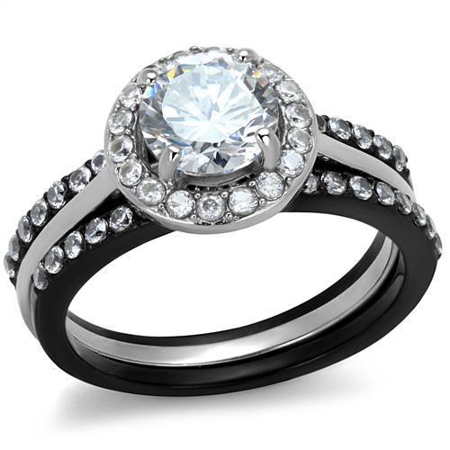 TK2620 - Two-Tone IP Black (Ion Plating) Stainless Steel Ring with AAA Grade CZ in Clear