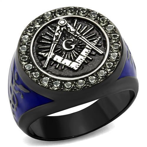 TK2637 - Two Tone IP Light Black (IP Gun) Stainless Steel Ring with Top Grade Crystal in Black Diamond