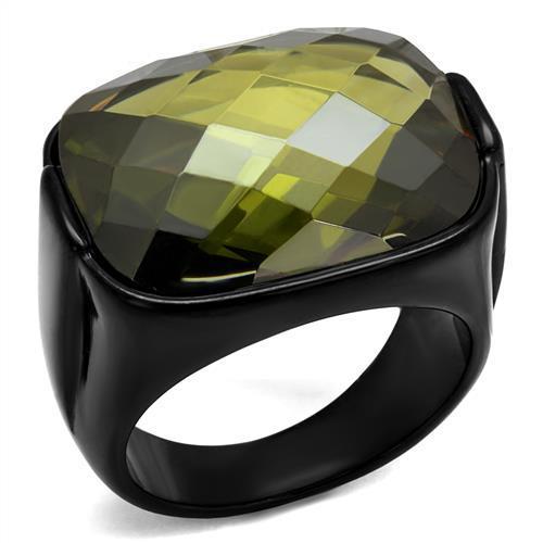 TK2639 - IP Black(Ion Plating) Stainless Steel Ring with AAA Grade CZ in Olivine color