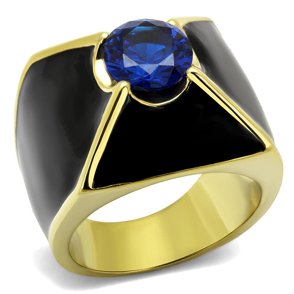 TK2640 - IP Gold(Ion Plating) Stainless Steel Ring with AAA Grade CZ in London Blue