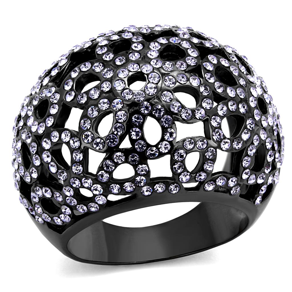 TK2642 - IP Light Black (IP Gun) Stainless Steel Ring with Top Grade Crystal in Tanzanite