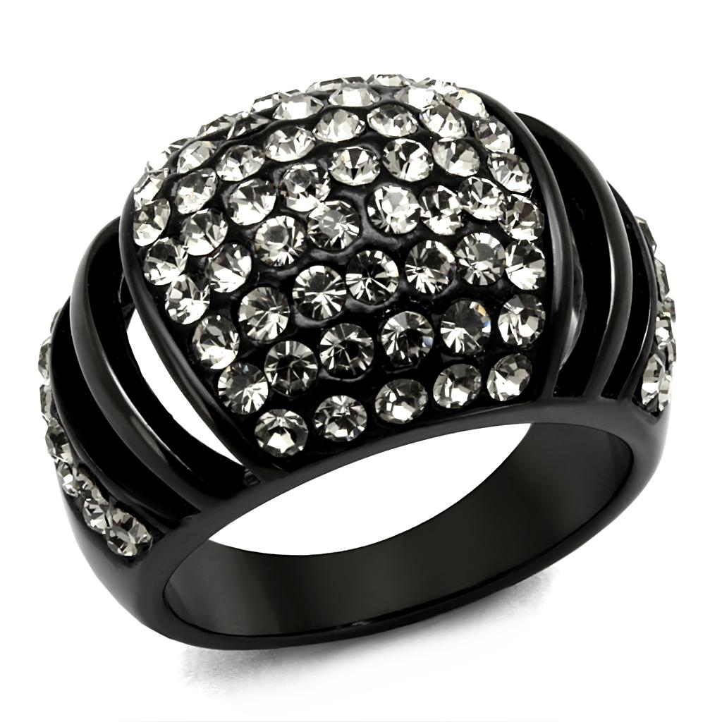 TK2643 - IP Black(Ion Plating) Stainless Steel Ring with Top Grade Crystal in Hematite