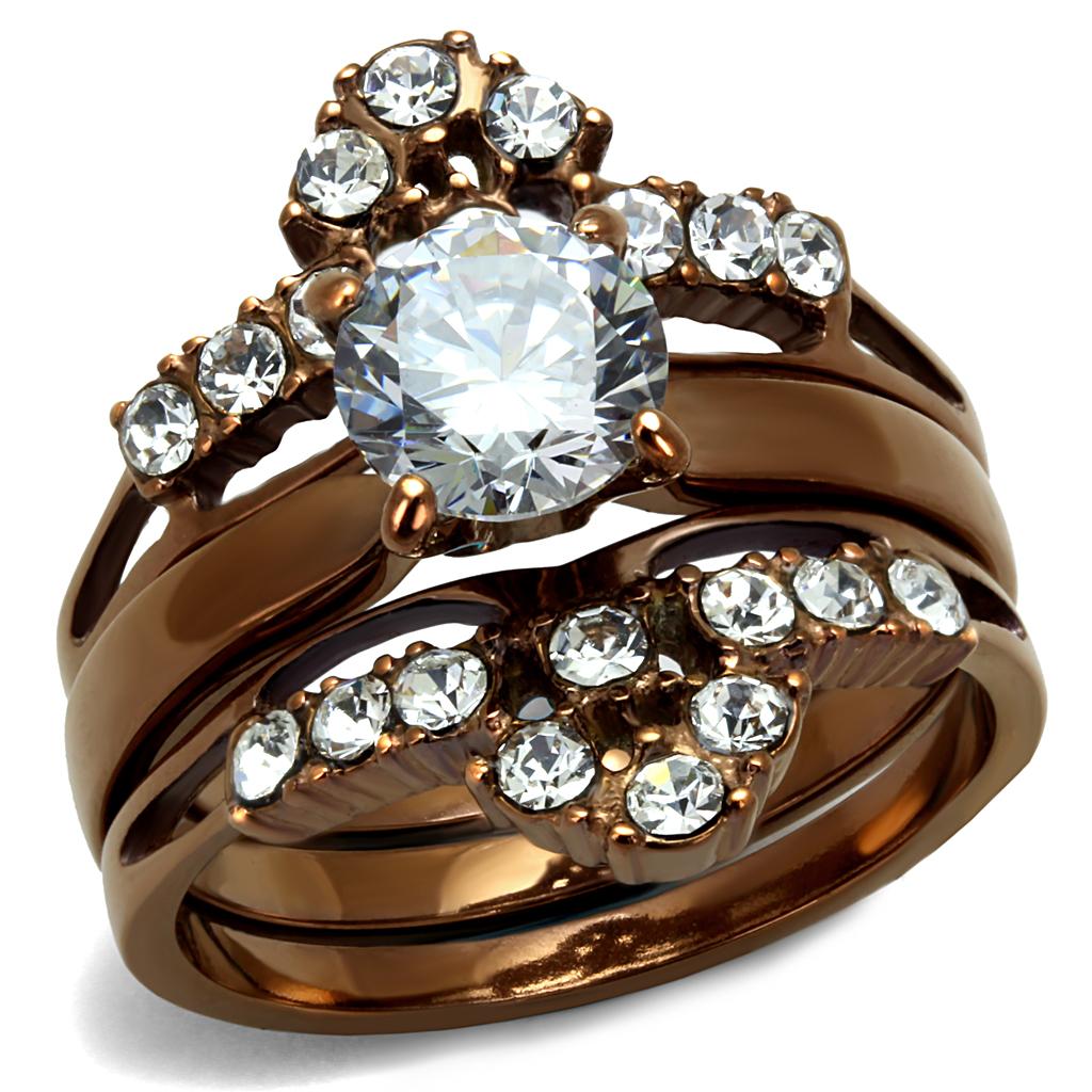 TK2647 - IP Coffee light Stainless Steel Ring with AAA Grade CZ in Clear