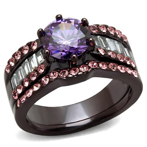 TK2652 - IP Dark Brown (IP coffee) Stainless Steel Ring with AAA Grade CZ in Amethyst