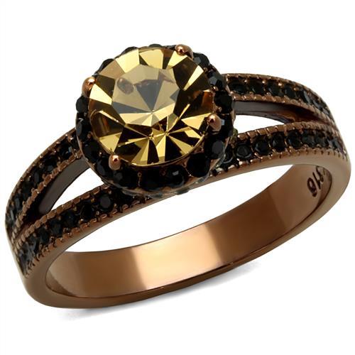 TK2654 - IP Coffee light Stainless Steel Ring with Top Grade Crystal in Light Smoked