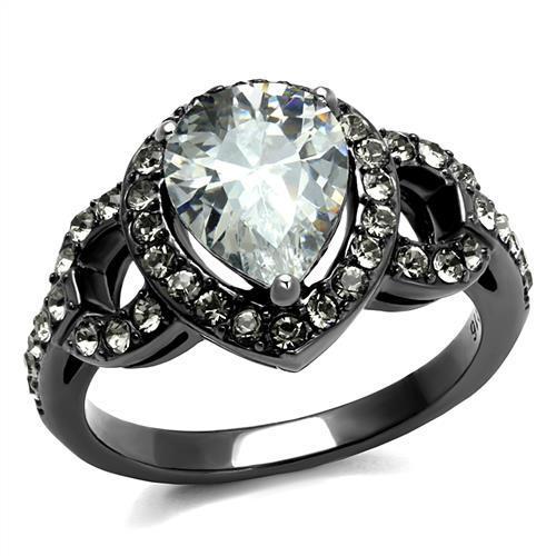 TK2655 - IP Light Black (IP Gun) Stainless Steel Ring with AAA Grade CZ in Clear