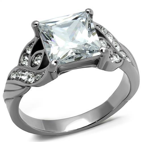 TK2657 - High polished (no plating) Stainless Steel Ring with AAA Grade CZ in Clear