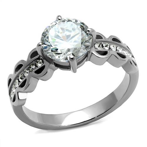 TK2658 - High polished (no plating) Stainless Steel Ring with AAA Grade CZ in Clear
