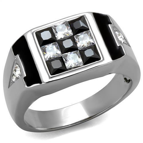 TK2663 - High polished (no plating) Stainless Steel Ring with AAA Grade CZ in Jet