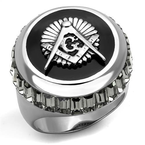 TK2666 - High polished (no plating) Stainless Steel Ring with Top Grade Crystal in Jet
