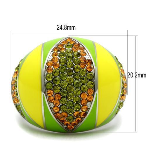 TK266 - High polished (no plating) Stainless Steel Ring with Top Grade Crystal in Multi Color