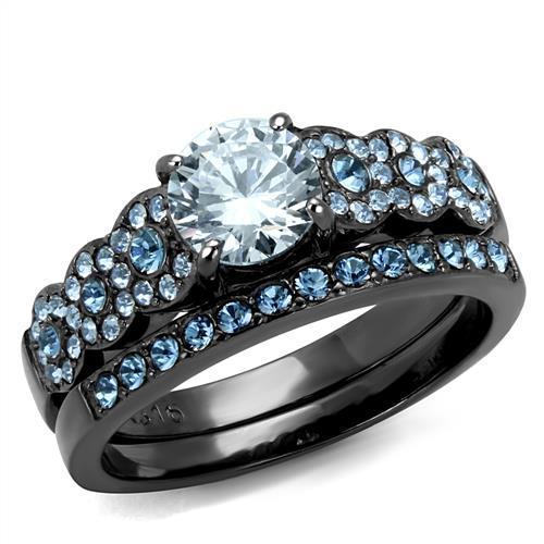 TK2671 - IP Light Black (IP Gun) Stainless Steel Ring with AAA Grade CZ in Clear