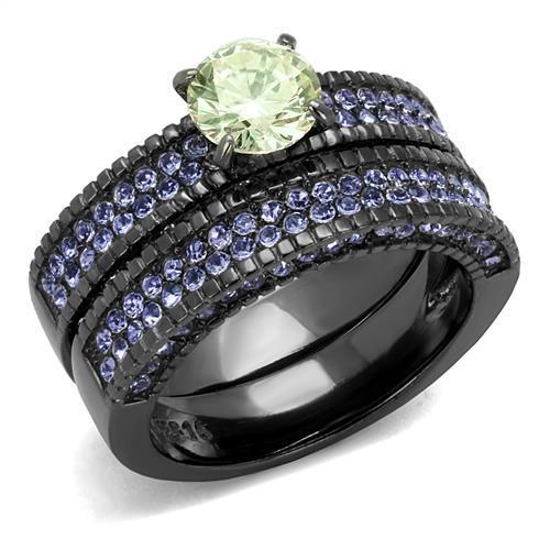 TK2672 - IP Light Black (IP Gun) Stainless Steel Ring with AAA Grade CZ in Apple Green color