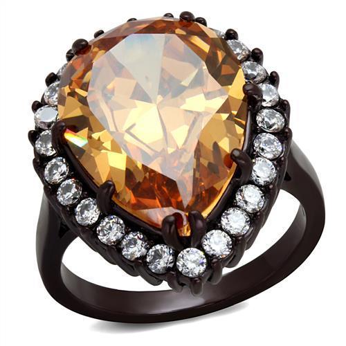 TK2675 - IP Dark Brown (IP coffee) Stainless Steel Ring with AAA Grade CZ in Champagne