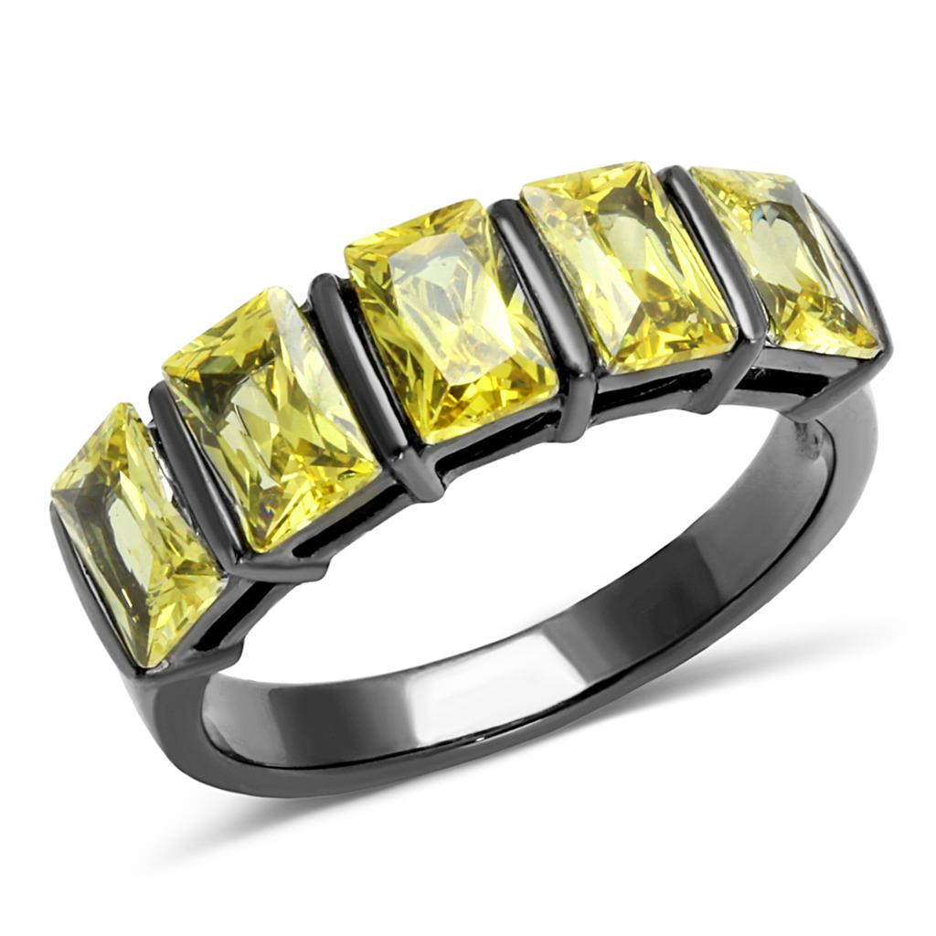 TK2683 - IP Light Black (IP Gun) Stainless Steel Ring with AAA Grade CZ in Topaz