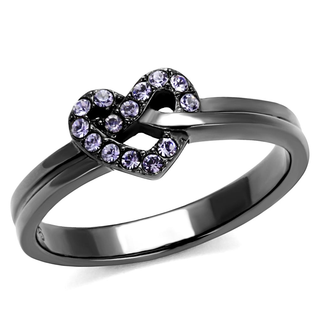 TK2685 - IP Light Black (IP Gun) Stainless Steel Ring with Top Grade Crystal in Light Amethyst
