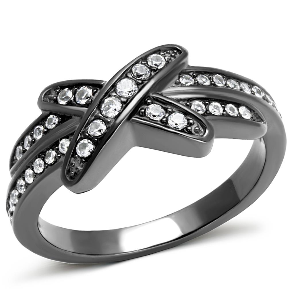 TK2689 - IP Light Black (IP Gun) Stainless Steel Ring with AAA Grade CZ in Clear