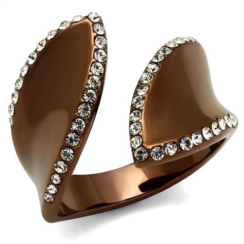 TK2691 - IP Coffee light Stainless Steel Ring with Top Grade Crystal in Clear