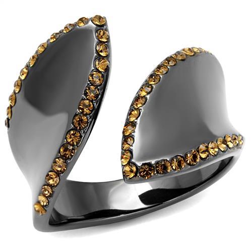 TK2692 - IP Light Black (IP Gun) Stainless Steel Ring with Top Grade Crystal in Smoked Quartz