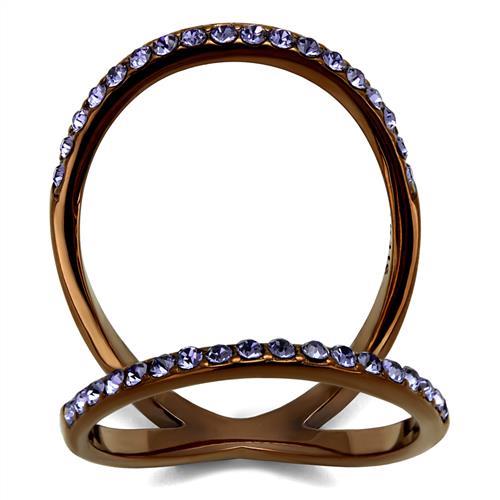 TK2693 - IP Coffee light Stainless Steel Ring with Top Grade Crystal in Tanzanite