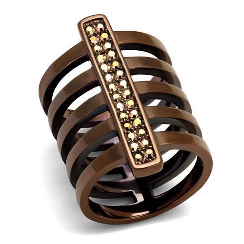 TK2697 - IP Coffee light Stainless Steel Ring with Top Grade Crystal in Light Coffee