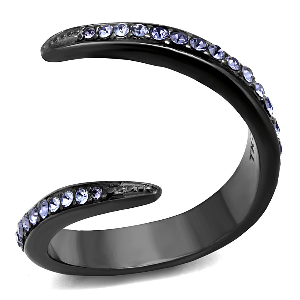 TK2732 - IP Light Black (IP Gun) Stainless Steel Ring with Top Grade Crystal in Tanzanite