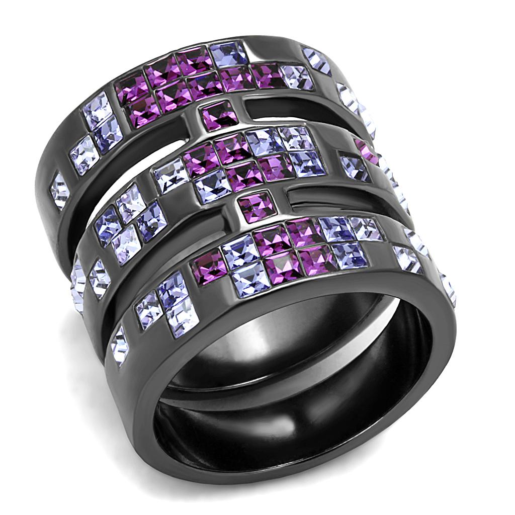 TK2734 - IP Light Black (IP Gun) Stainless Steel Ring with Top Grade Crystal in Multi Color