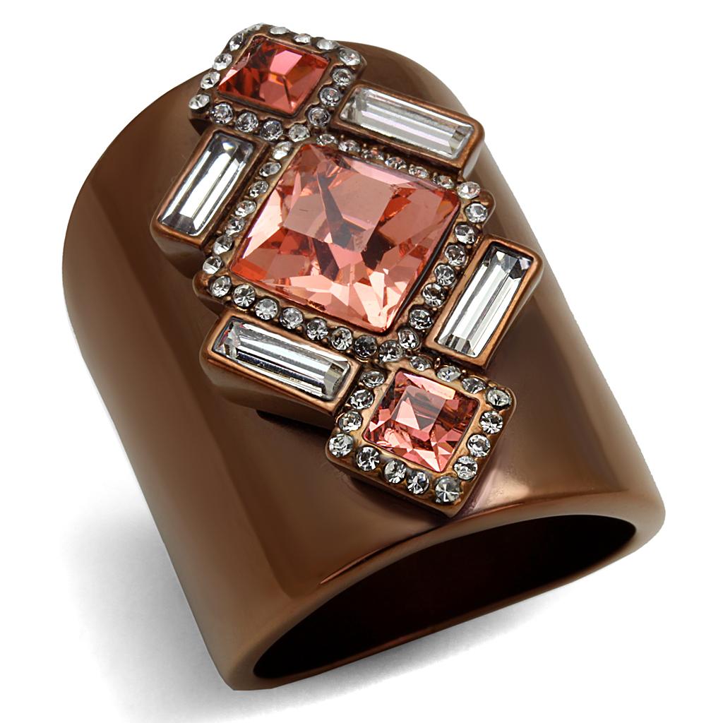 TK2735 - IP Coffee light Stainless Steel Ring with Top Grade Crystal in Rose