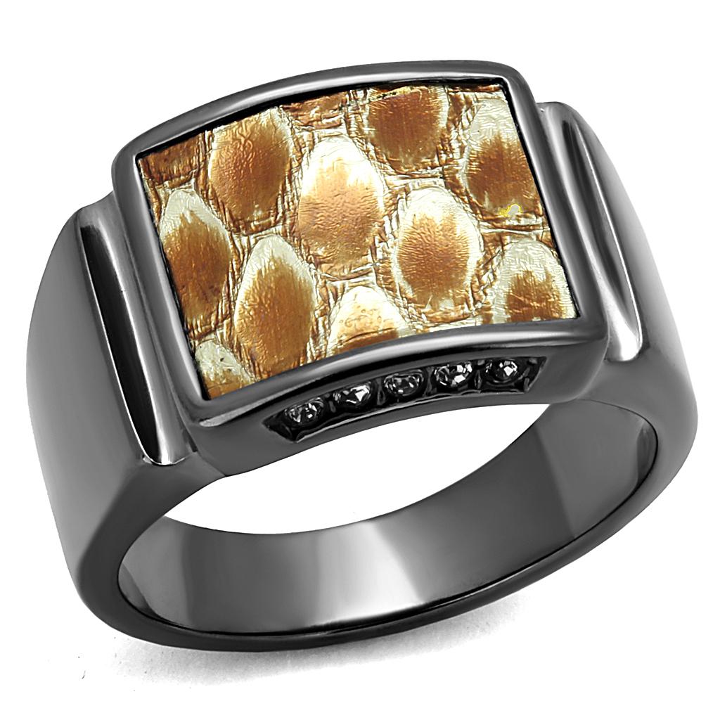 TK2738 - IP Light Black (IP Gun) Stainless Steel Ring with Leather in Brown