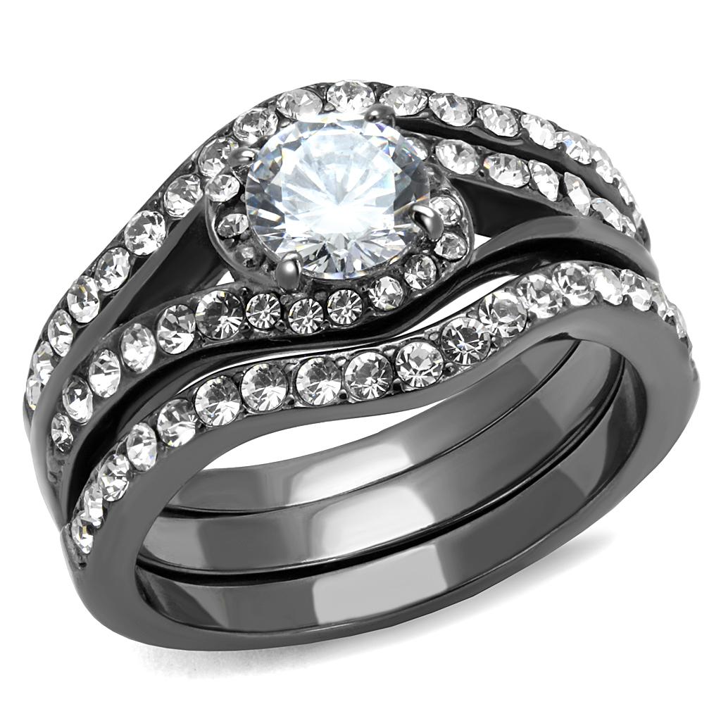 TK2739 - IP Light Black (IP Gun) Stainless Steel Ring with AAA Grade CZ in Clear