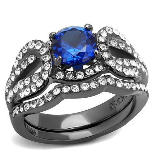 TK2740 - IP Light Black (IP Gun) Stainless Steel Ring with Synthetic Spinel in London Blue