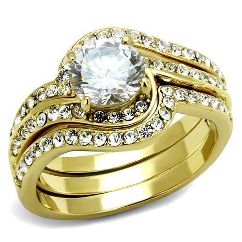 TK2742 - IP Gold(Ion Plating) Stainless Steel Ring with AAA Grade CZ in Clear
