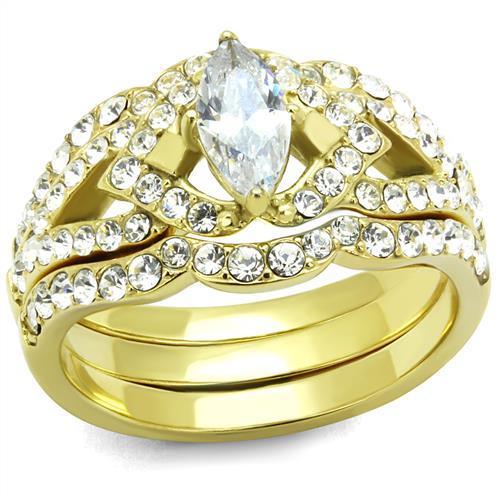 TK2743 - IP Gold(Ion Plating) Stainless Steel Ring with AAA Grade CZ in Clear