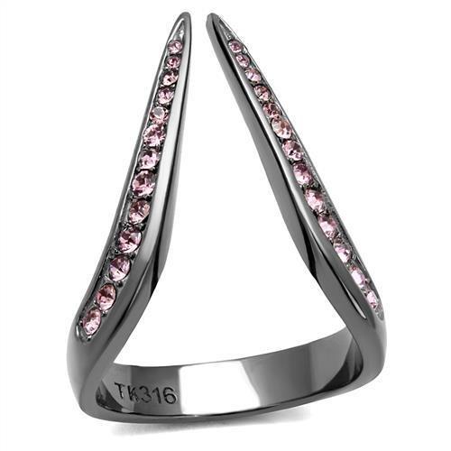 TK2756 - IP Light Black (IP Gun) Stainless Steel Ring with Top Grade Crystal in Light Amethyst